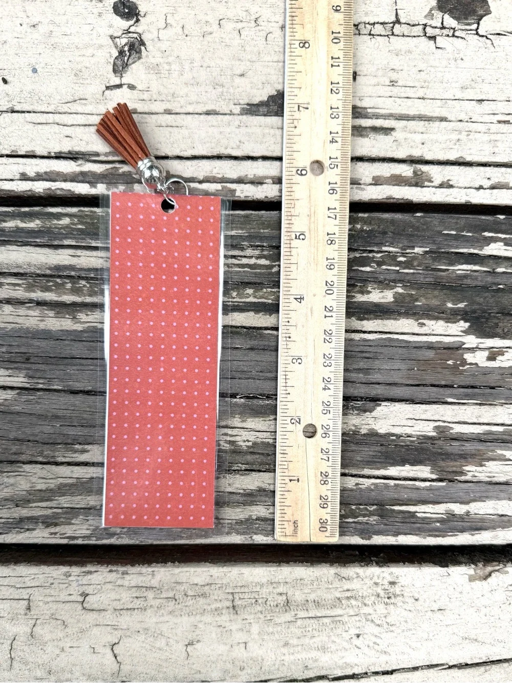 Hand Crafted double-sided laminated bookmark with faux leather tassel